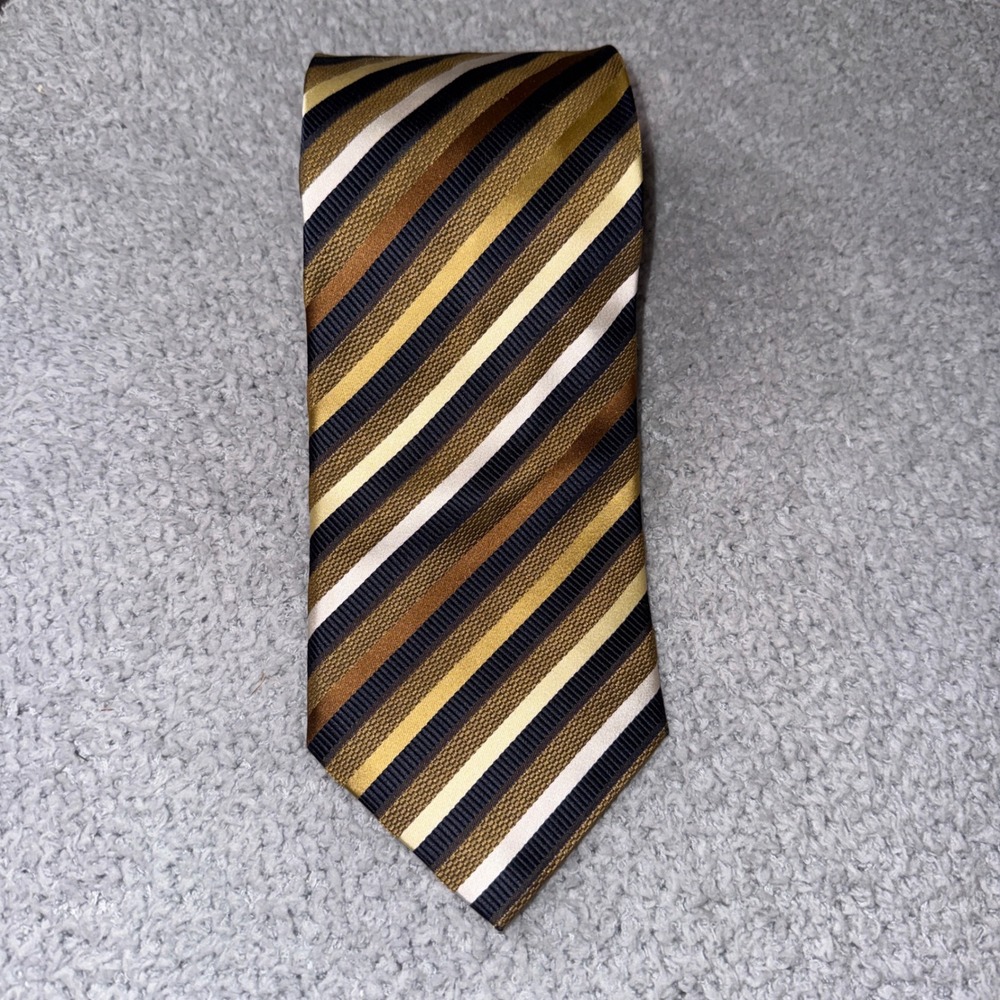 Roberto Villini Couture Silk Necktie Striped Gold Brown Black‎